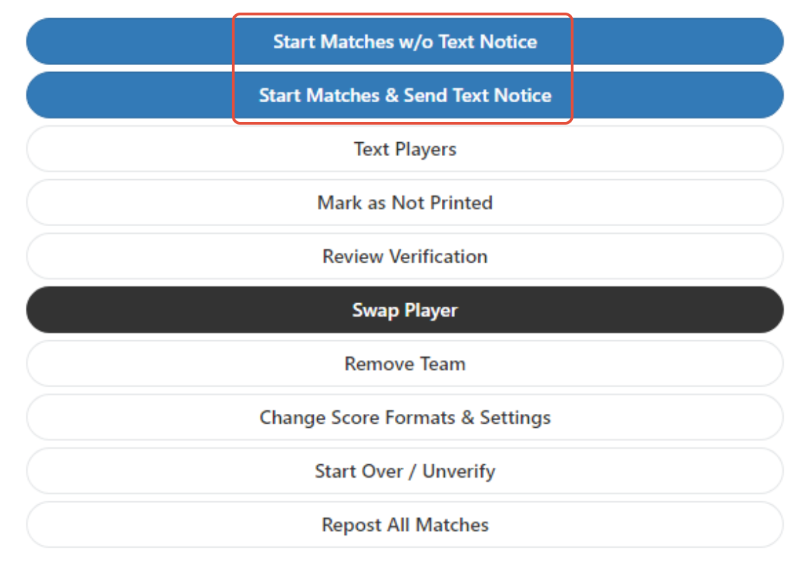 Two start options for an event when texting is enabled