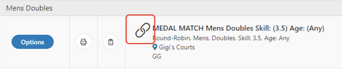 Event link in the Running tab