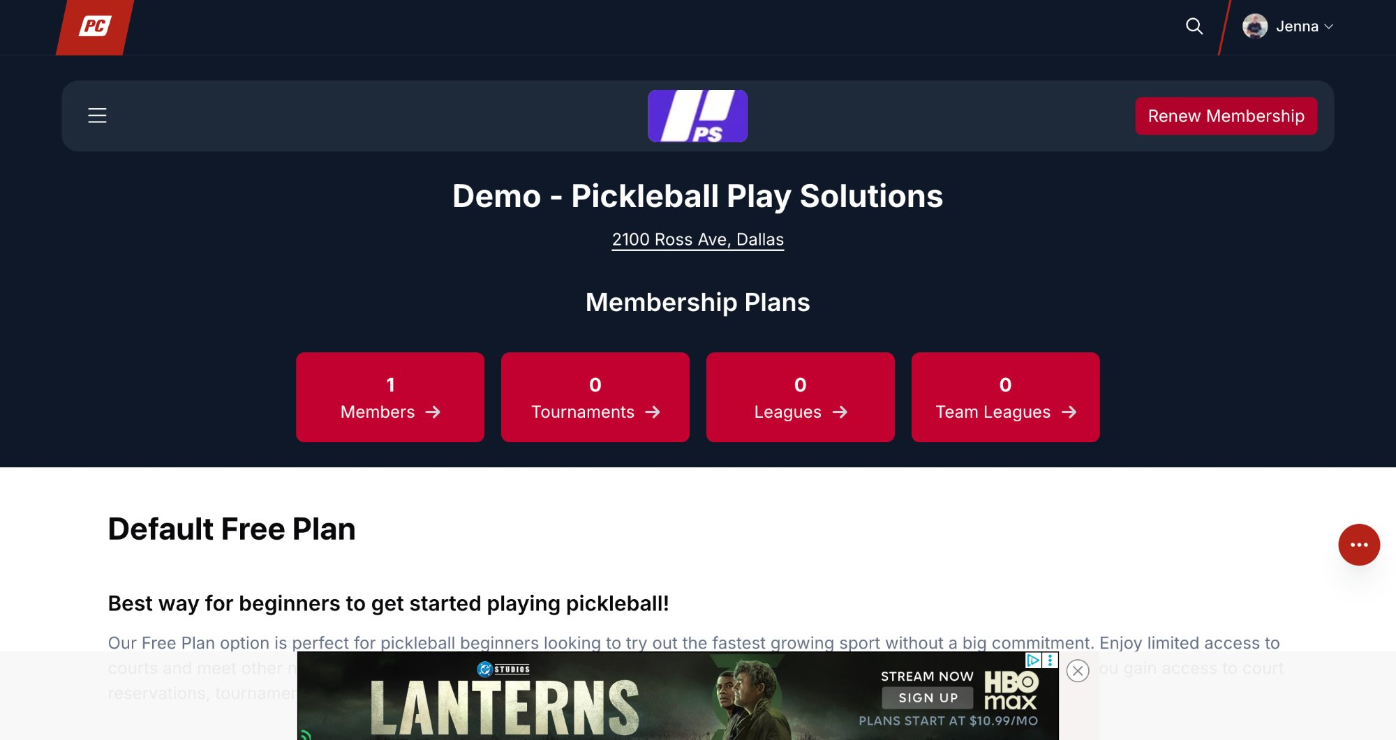 Club page header showing the club name, member counts, and the membership button