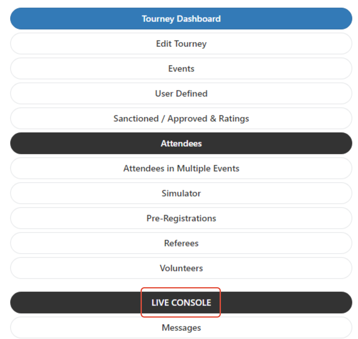 Live Console option in the 3-line menu