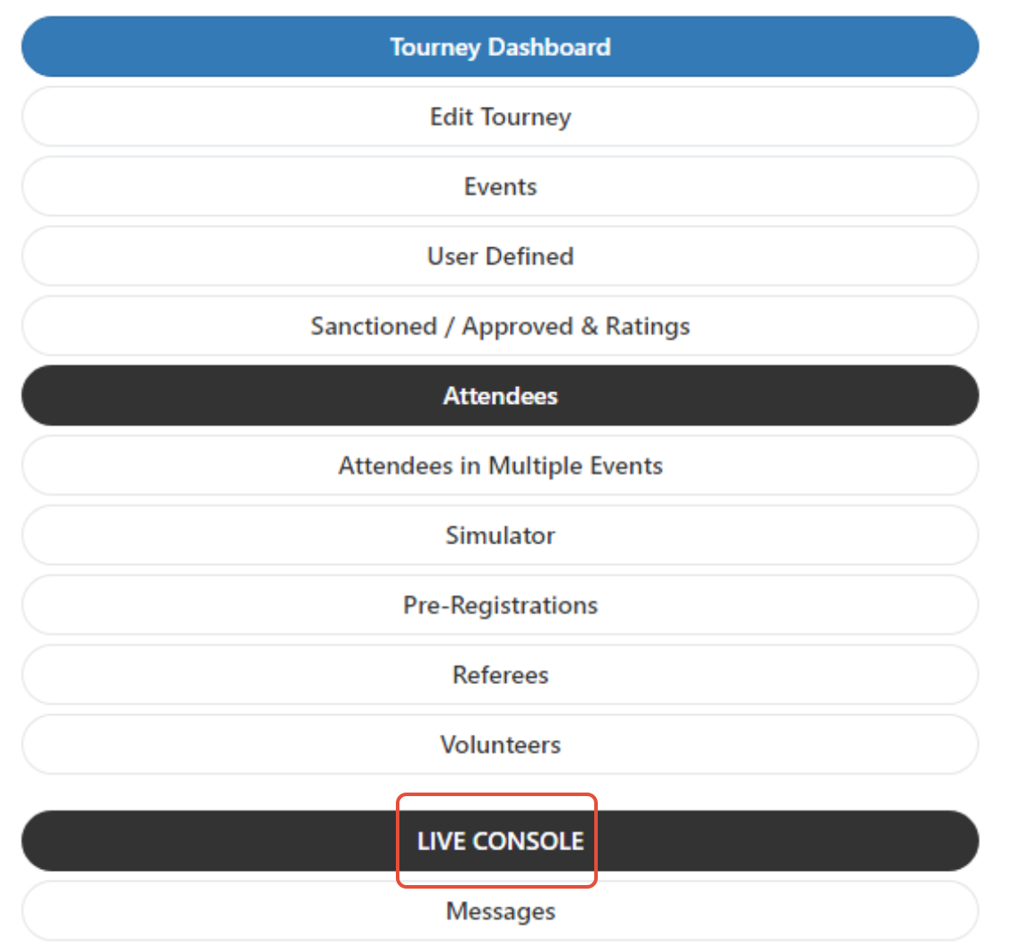 Live Console option in the 3-line menu