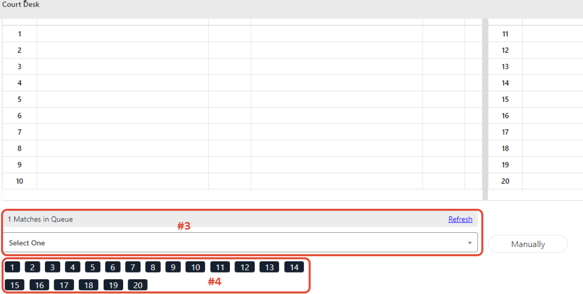 Court assignment dropdown and court number selection