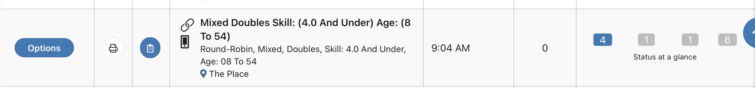 At a Glance link next to a running bracket