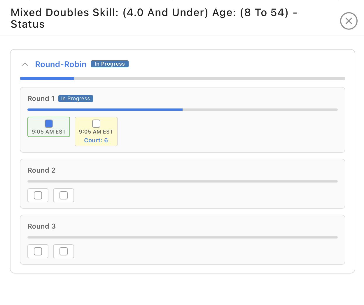 At a Glance snapshot of a running bracket
