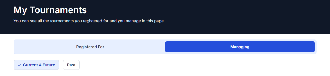 Tournament search filters