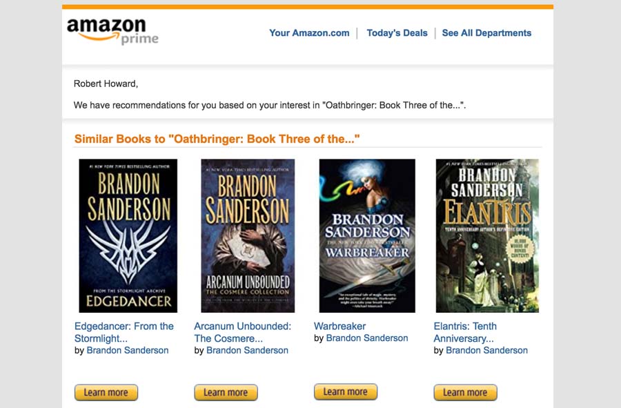 Amazon personalized product recommendation email based on browsing history