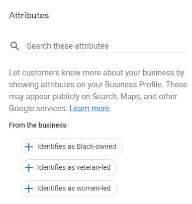 Google Business Profile attributes example