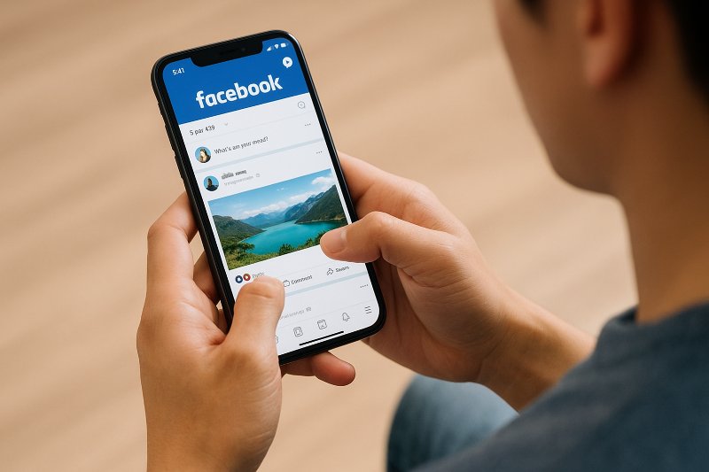Facebook app on a smartphone showing a verified blue checkmark badge