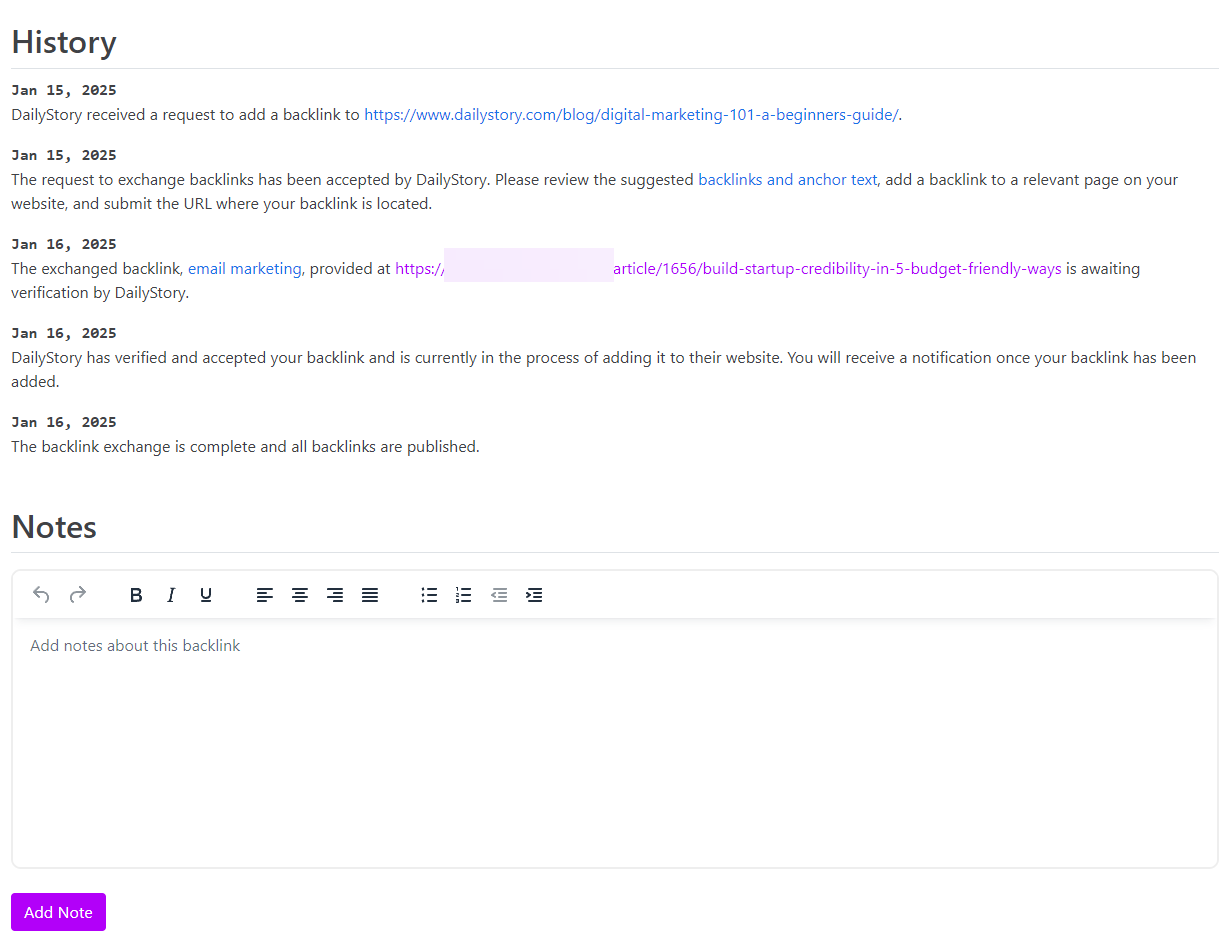 Backlink history in Backlink Monkey