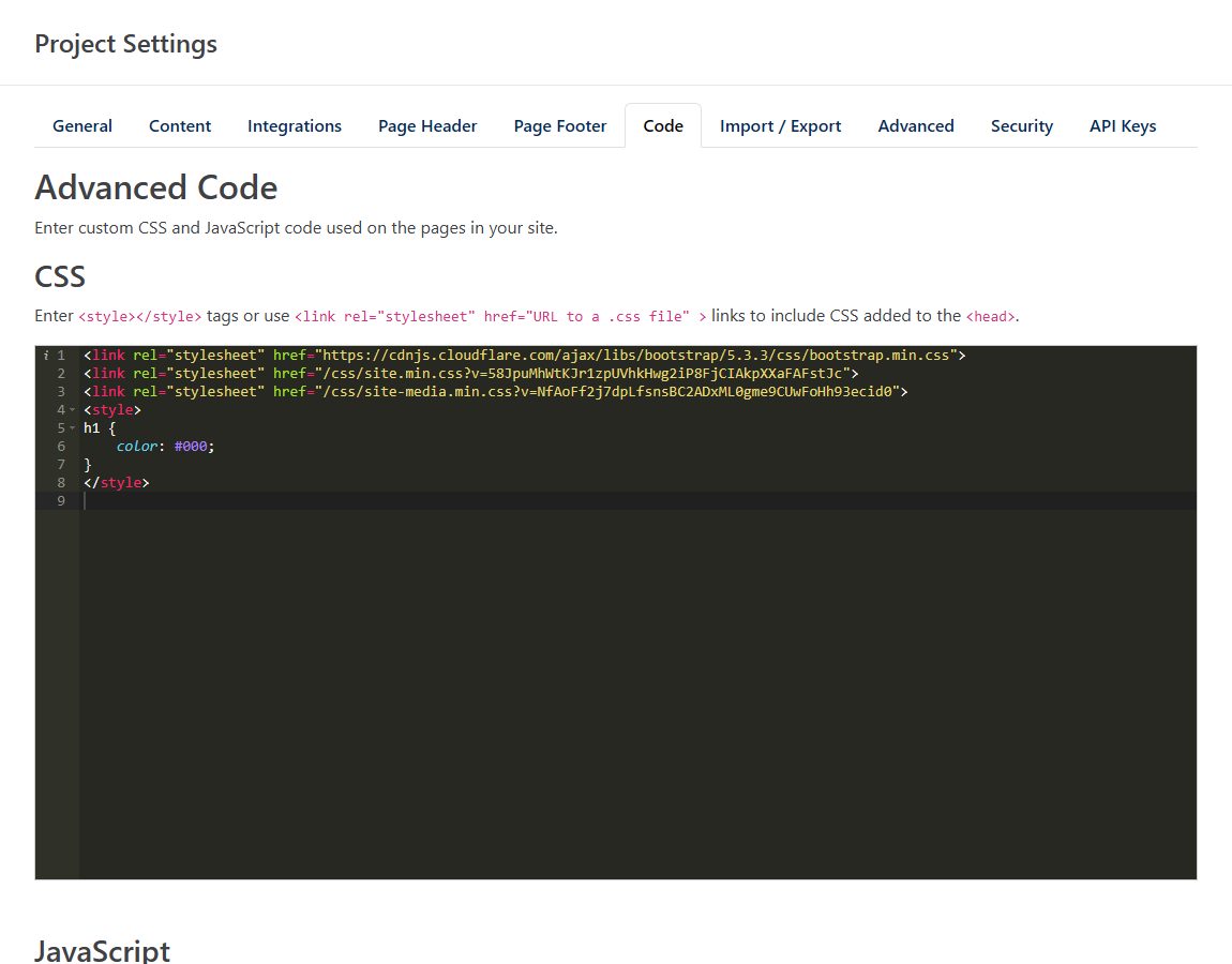 Code tab with the CSS editor