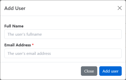 Add User dialog with Full Name and Email Address