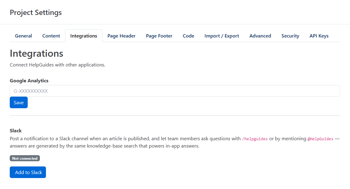 Integrations tab with the Add to Slack button