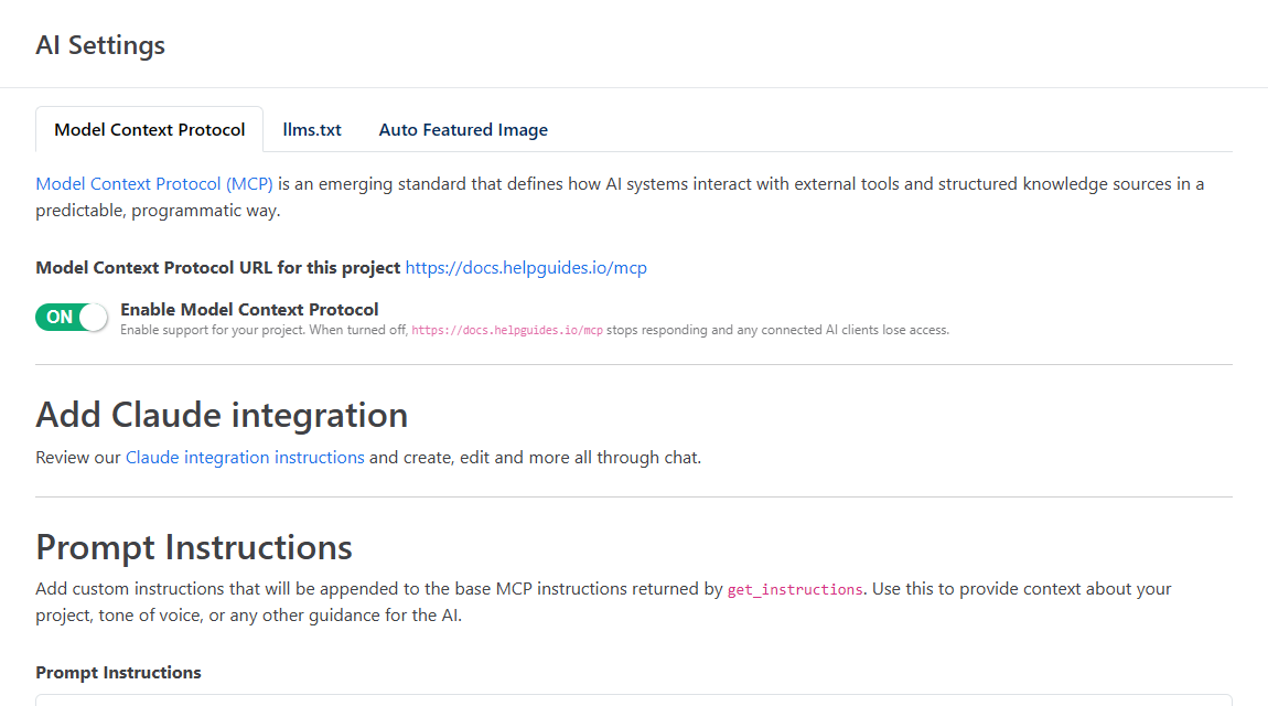 AI Settings Model Context Protocol tab