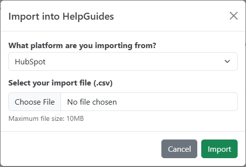 The Import into HelpGuides dialog