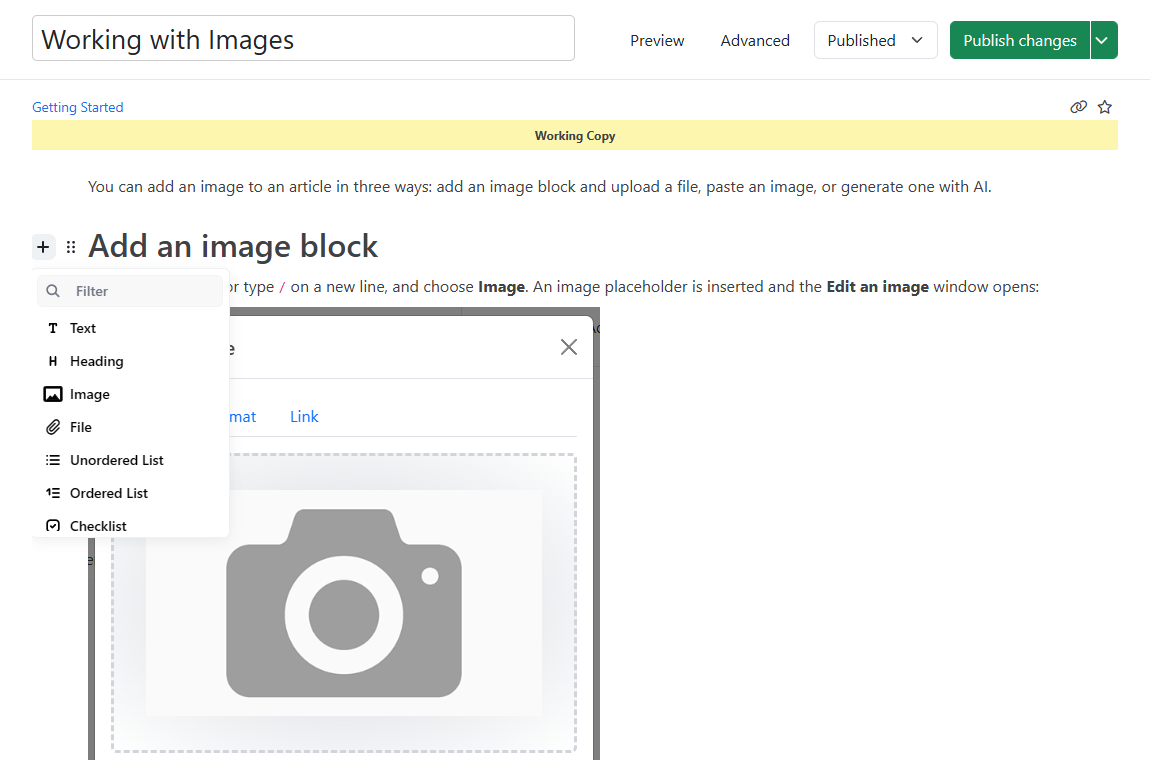 The block menu