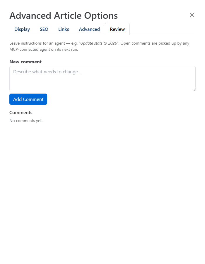 Advanced Article Options Review tab