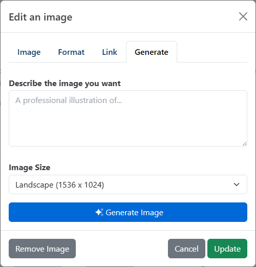 Generate tab of the Edit an image dialog