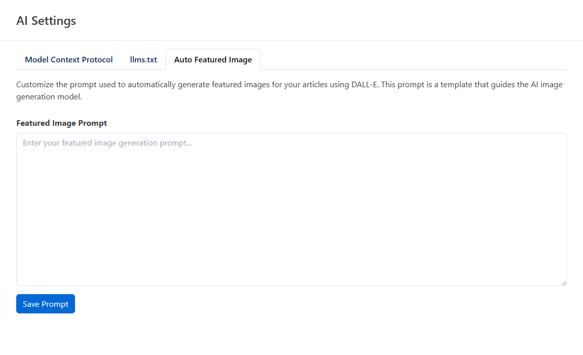 AI Settings Auto Featured Image tab